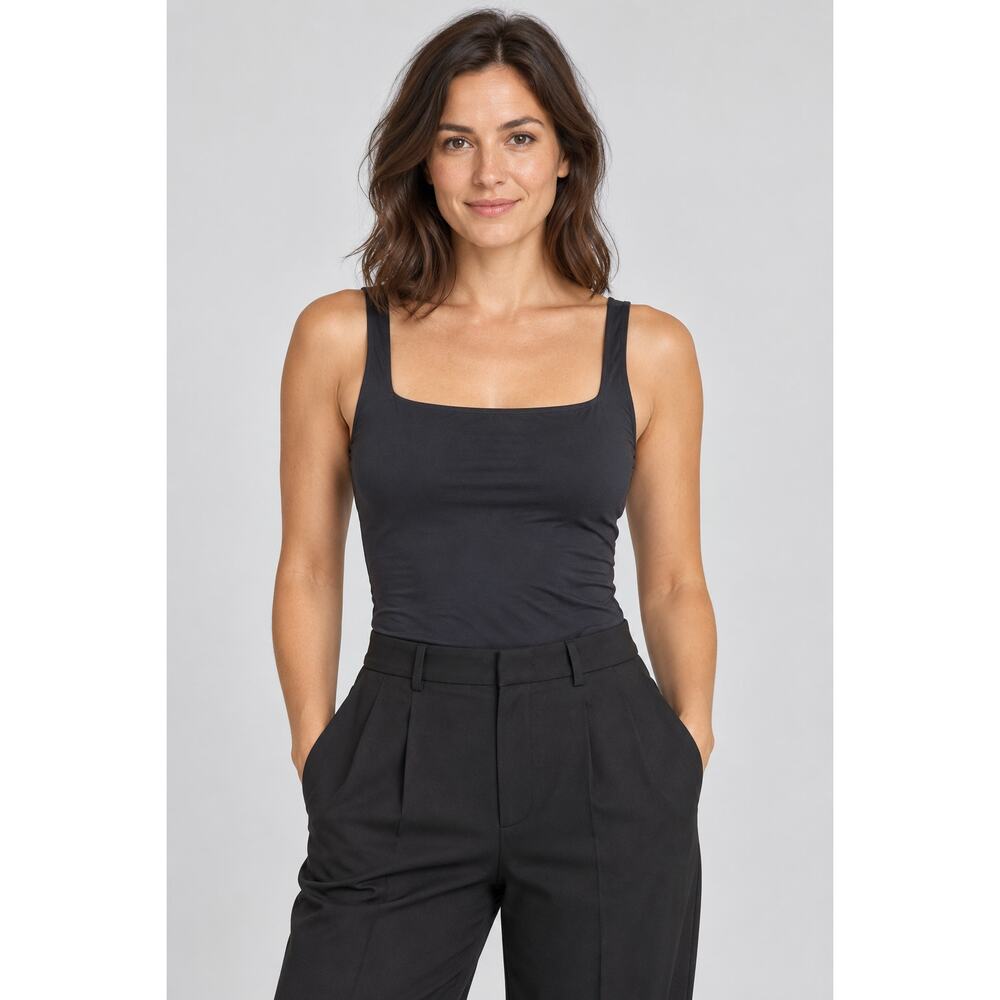 Babaton Aritzia Black Square Neck Sleeveless Thong Bodysuit Medium